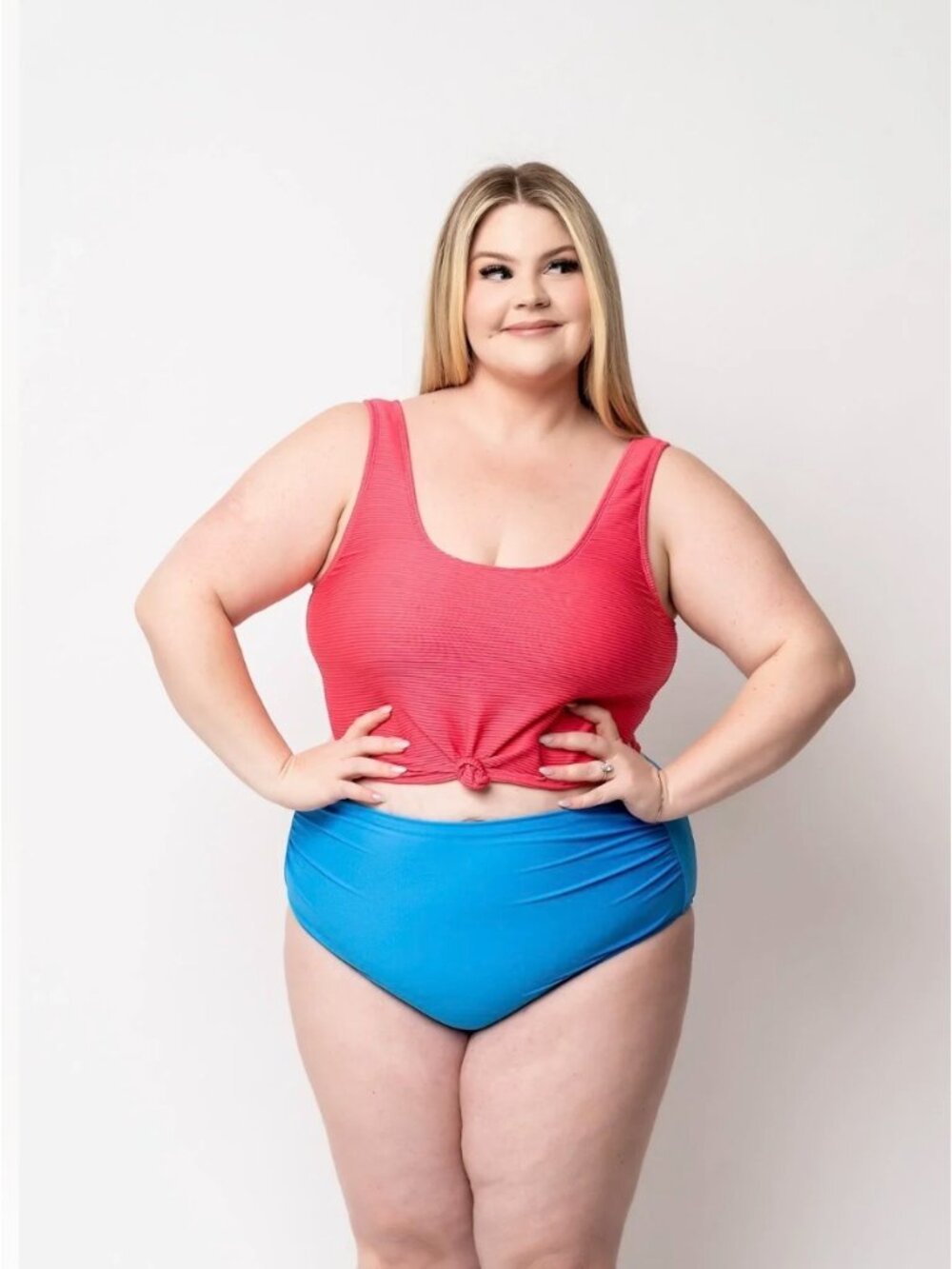 Coral Reef Swim Bright Pink Ribbed Tankini Top With Front Tie XXL